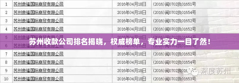 苏州收款公司排名揭晓，权威榜单，专业实力一目了然！