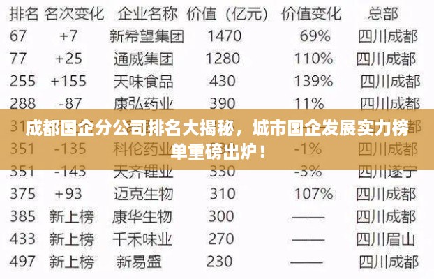 成都国企分公司排名大揭秘，城市国企发展实力榜单重磅出炉！