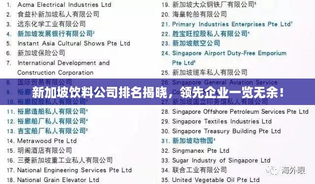 新加坡饮料公司排名揭晓，领先企业一览无余！