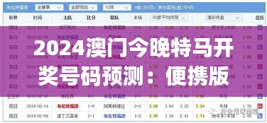 2024澳门今晚特马开奖号码预测：便携版CJP388.13深度解析