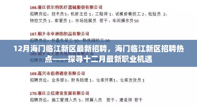 海门临江新区十二月最新招聘热点，探寻职业机遇，把握职场未来！