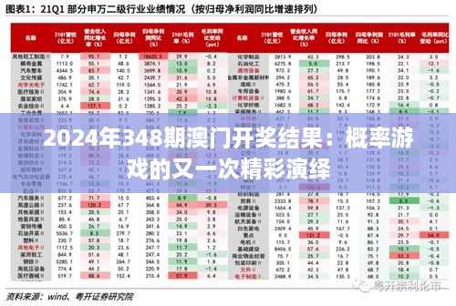 2024年348期澳门开奖结果：概率游戏的又一次精彩演绎