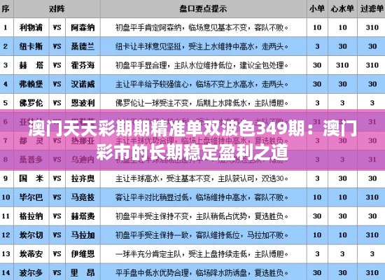 澳门天天彩期期精准单双波色349期：澳门彩市的长期稳定盈利之道