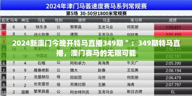 2024新澳门今晚开特马直播349期＂：349期特马直播，澳门赛马的无限可能