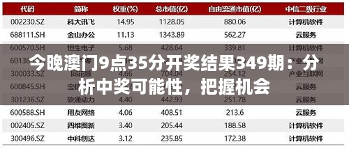 今晚澳门9点35分开奖结果349期：分析中奖可能性，把握机会