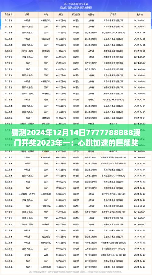 猜测2024年12月14日7777788888澳门开奖2023年一：心跳加速的巨额奖金时刻