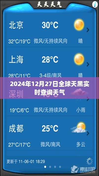 全球实时天气查询，2024年12月27日天黑时刻天气播报