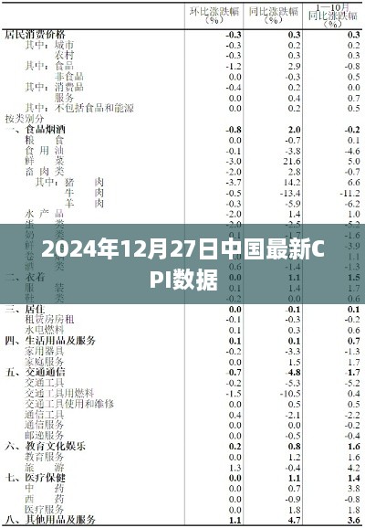 中国最新CPI数据发布，2024年12月27日概览