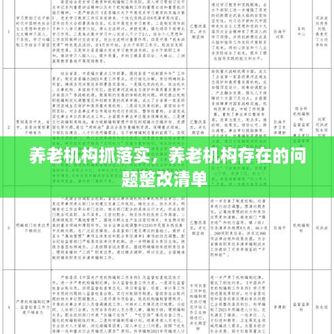 养老机构抓落实，养老机构存在的问题整改清单 