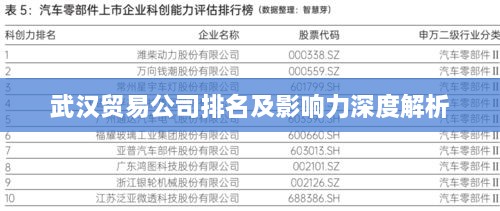 武汉贸易公司排名及影响力深度解析