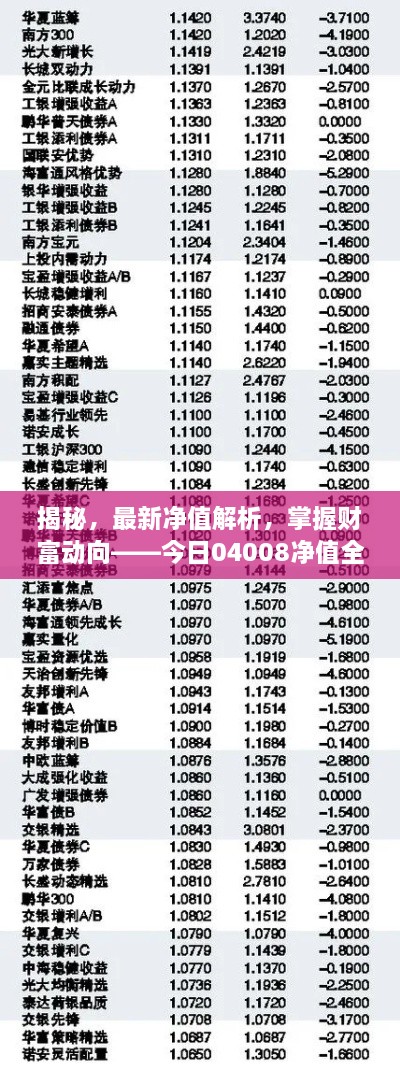 揭秘，最新净值解析，掌握财富动向——今日04008净值全面解读