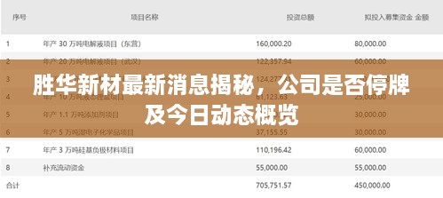 胜华新材最新消息揭秘，公司是否停牌及今日动态概览