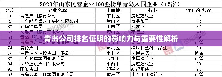 青岛公司排名证明的影响力与重要性解析