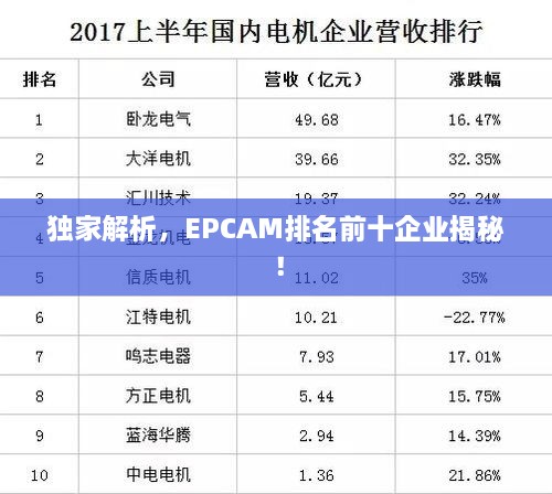 独家解析，EPCAM排名前十企业揭秘！