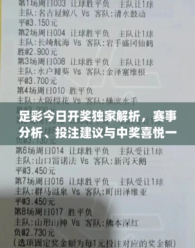 足彩今日开奖独家解析，赛事分析、投注建议与中奖喜悦一网打尽！